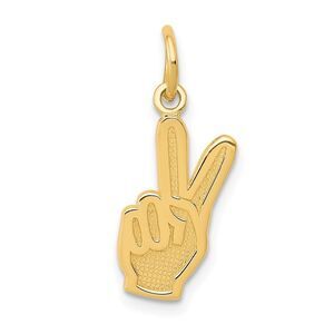 14k Yellow Gold Small Hand Peace Sign Charm or Pendant, 8mm (5/16 in)